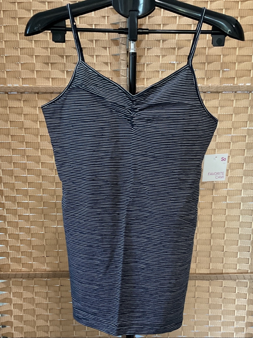 SO Black & White Striped Ruched V-Neck Cami